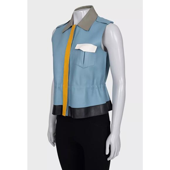 Fendi Blue Leather Multicolor Vest, Size IT40/S - Picture 2 of 4